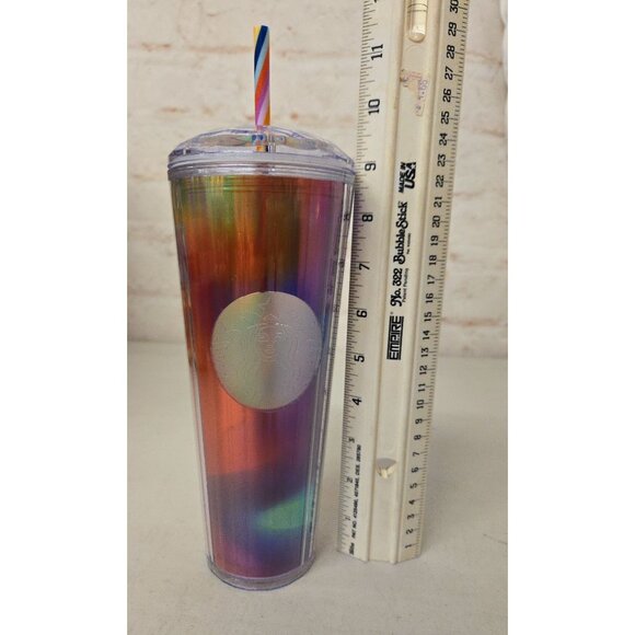 Starbucks 2021 Rainbow Pride Cold Cup Tumbler Prism Dome Lid W Stripe Straw 24oz - Picture 6 of 6